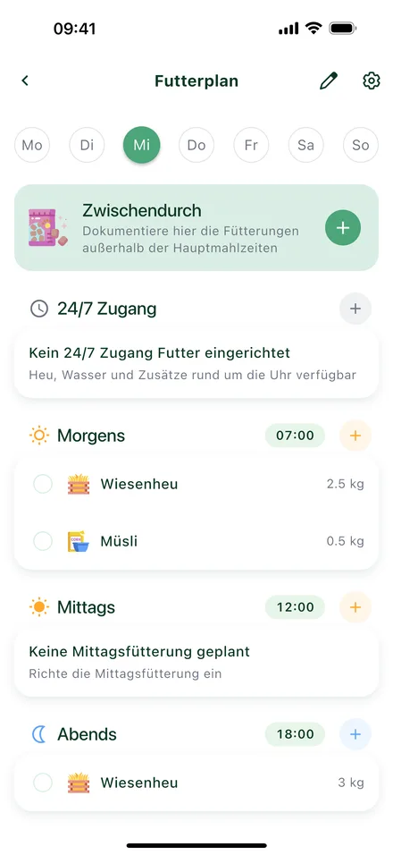 Futterplan mit Morgen-, Mittag- und Abendfütterung
